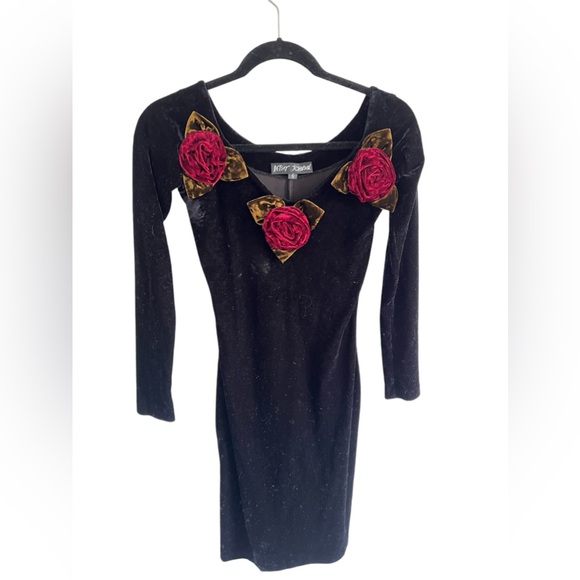 Vintage 1990s Betsey Johnson Velvet Roses Dress, size small - Picture 1 of 8